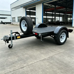 1.2T Q235 Steel Utility Trailer with Spare Tire & Checkered Plate Deck for ATV, Motorcycle & Garden Transport