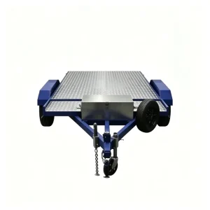 10ft Double Axle Steel Flatbed Utility Trailer Electronic Braking System 2000kg Capacity Blue Galvanized Floor Car