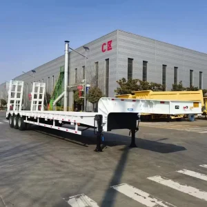 150 Ton 3 Axles Steel Lowboy Semi Trailer for Heavy Duty Transport