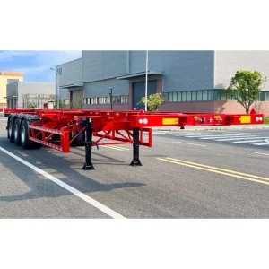 2/3 Axle 20ft/40ft Steel Straight Frame Skeleton Chassis Semi Trailer 28 Ton Landing Leg Air