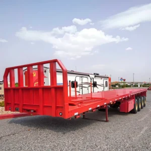 2 3 Axle Flatbed Semi Truck Trailer Shipping Container Trailer 60 80 Ton Capacity Flatbed Semi Trailer Truck