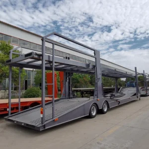 2 Axles Hydraulic Lifting Vehicle Carrier Semi Trailer Double Floor Car Transport Semi Trailer with Hydraulic Ramp