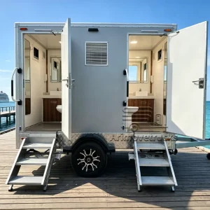 2 Stall Outdoor Mobile Toilet Trailer Luxury Portable Restrooms Trailer Portable Bathroom Trailer with Shower for Weddings