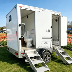 2 Stalls Outdoor Mobile Bathroom Trailer VIP Luxury Portable Restrooms Trailer Customized Mobile Toilet Trailer for Events