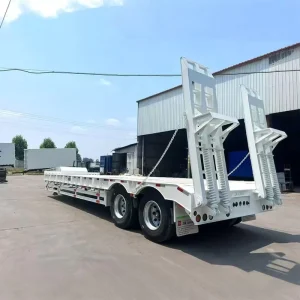 20ft & 40ft Extendable Carbon Steel Lowbed Lowboy Flatbed Semi Truck Trailers 2 Axle Trailer