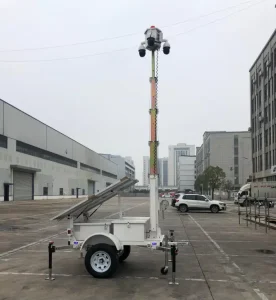 24 7 Mobile Solar Surveillance Trailer With 9m Telescopic Mast & MPPT Controller For Remote Security & Crowd Monitoring