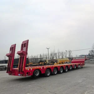 25-100 Ton Low Flatbed Semi Trailer Hydraulic Lowboy Semi Truck Trailer Low Bed Trailer With Dolly