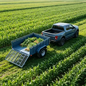 2T Q235 Steel Farm Utility Trailer with Mesh Ramp Gate for Agriculture and Garden Hauling