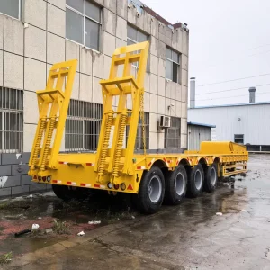 3/4 Axles 100ton Lowbed Truck Trailer With Heavy Machine Lowbed Ramp Trailers