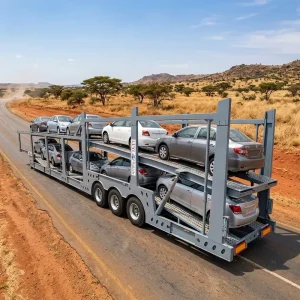 3 Axle Double Layer Car Carrier Trailer 21m 8 Units Heavy Duty Vehicle Transport Semi Trailer with 12R22.5 Tires