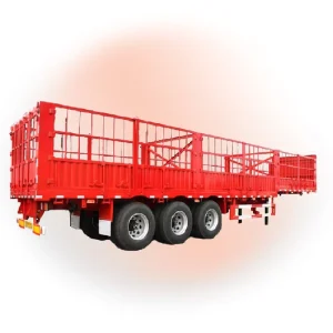 3 Axle Drop Side Wall Board Fence Stake Cattle Carrier Livestock Truck Heavy Duty Transport Box Utility Semi Trailer