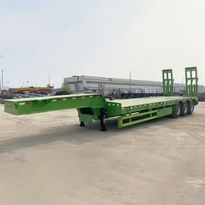 3 Axle Flatbed Lowbed Semi Trailer With Double Spring Ramps Stable Load Bearing for Heavy Machinery Transportation Export