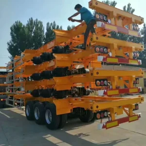 3 Axle Flatbed Semi Trailers Heavy Duty 12.5 Meter Long Container Semi Trailer