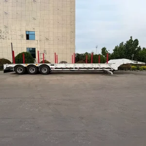 3 Axle Folding Goose Neck Low Flatbed Steel Semi Trailer 60 Tons Payload Customizable Size Shandong Origin