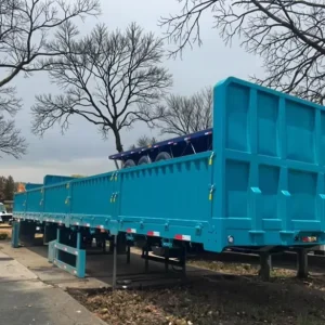 3 Axle Stake Semi Trailer Drop Side Platform Trailer for General Cargo