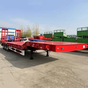 3 Axle Steel Low Bed Semi Trailer with Hydraulic Ramp 13m X 3m <5000kg Payload for Excavator Construction Machinery Transport