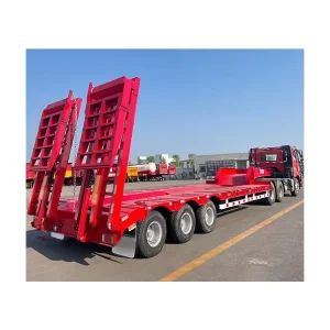 3 Axles 4 Axles 80 Ton Heavy Duty Hydraulic Steel Gooseneck Lowboy Lowbed Semi Trailer With Dual Line Braking JOST Landing Gear