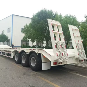 3 Axles 40ft Heavy Duty Lowbed Steel Container Semi Trailer >30000kg Payload 3mm Checkered Steel Plate for Shipping