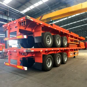 3 Axles 40ft Shipping Container Transport Steel 60ton Flat Bed Semi Trailer Loading 40ft Flatbed Truck Trailer