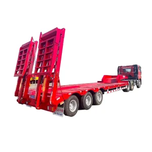 3 Axles 60t Mechanical Suspension Steel Low Bed Lowboy with Ramp Truck Trailers
