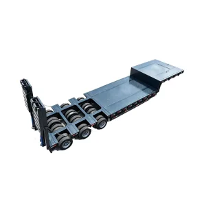 3 Lines 6Axle Low Bed Semi Trailer Fixed Gooseneck Hydraulic Ramp 80Ton Heavy Equipment Transport