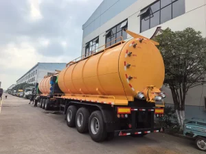 30m3 Vacuum Tank Trailer 3 Axles Sewage Suction Trailer with 93% Vacuum Pump Efficiency Diesel Engine Set
