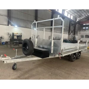 3500kg Galvanized Flatbed Trailer with Cage and Ramp