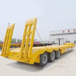 3Axle 13m Steel Semi-trailer Construction Material Transport Trailer with 60T Max Payload and Hydraulic Detachable Gooseneck