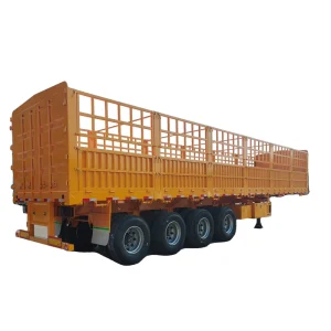 4 Axle Detachable Cargo Fence Semi Trailer Iron Truck Flatbed Side Walls 60000kg Payload 14 Tires 13000mm Length 2650mm Width