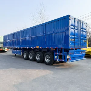 4 Axle Heavy Duty Mechanical Suspension Steel 14m Box Semi Trailer 60 Ton Capacity for Bulky Goods 2m High Cargo Box