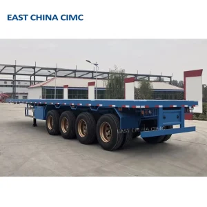 4 Axles Flatbed Trailer 50tons 12 Wheel Container Trailer Specs With 3mm Diamond Plate