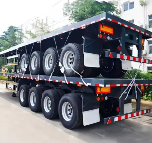 40Ft Heavy-Duty Steel Container Transport Flatbed 3-Axle Semi Trailer 50 Tons Payload Dual Line Braking System Checkered Steel