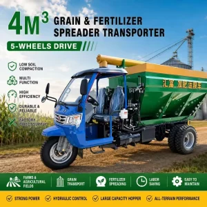 5-Wheel Multi-purpose Grain Cart Fertilizer Tender and Manure Spreader 3-in-1 Trailer with Unloading Auger for Farm and Farmland