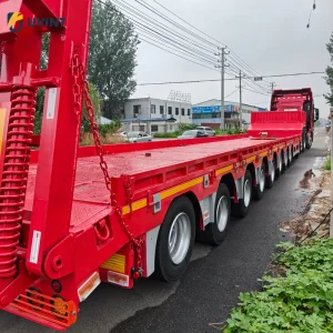 8 Axle Lowbed Truck Trailer 100 Tons Capacity Semi Trailer for Cargo Container Transport Low Flatbed Trailer
