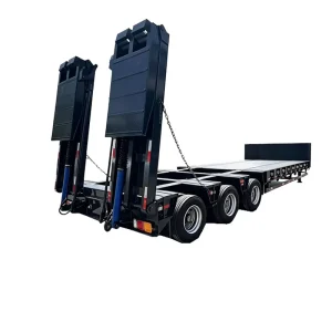 80Ton 3 Lines 6 Axles Lowbed Semi Trailer Fixed Gooseneck Hydraulic Ramp Heavy Machinery Carrier