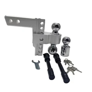 Adjustable Triple Ball Trailer Hitch 2.5” Receiver 2” Tow Ball Mount 2-5/16” Hitch Ball 6” Drop Forged Aluminum Stainless