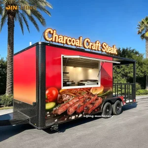 Big BBQ Smoker Food Trailer Fully Equipped Charcoal Grill Coffee Mobile Concession Truck with Expandable Rear Porch