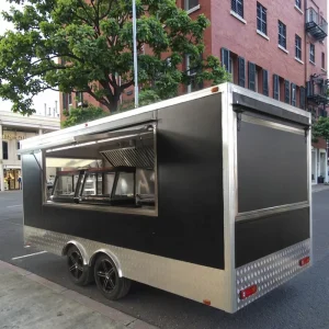 Black 13ft Concession Food Trailer Fully Equipped Catering Pizza Taco Hot Dogs Hamburger BBQ Mobile Fast Food Cart for Sale