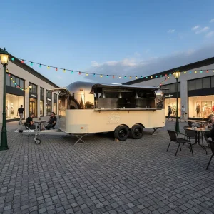 Blank Cream Food Trailer Custom Logo Mobile Cart for Steak Coffee Burger Food Truck Festival Outdoor Rental