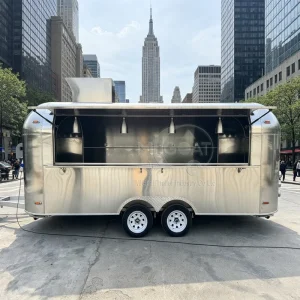 Blank Mirror Stainless Retro Empty Food Trailer With Wide Serving Window for Custom Burger BBQ Coffee Business