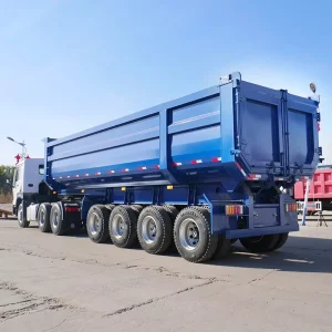 Blue 4 Axle Rear Tipper Dump Semi Trailer for Mining Sand Stone and Earthwork Bulk Material Transportation