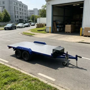 Blue Powder Coated Double Axle Flatbed Trailer Diamond Plate Deck Electronic Braking System for Cars Light Equipment Hauling