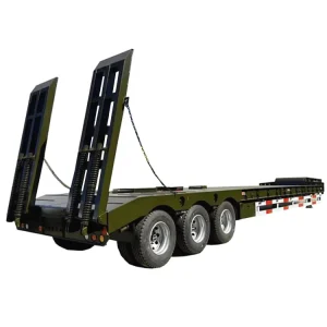 Cargo Container Transport Low Bed Semi Trailer 3 Axle 40ft Steel Flatbed Dual Line Braking