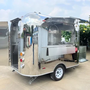 Catering Business Mirror Stainless Steel Fully Equipped Food Trailer Commercial Van Concession Street Mobile Food Truck