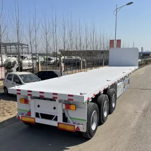 China 3 Axle 20ft 40ft Container Trailer Cargo Flat Bed Flatbed Semi Trailer With Container Lock