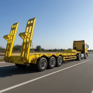 China Factory Low Flatbed Semi trailer Lowbed Container Semi Trailer Semi Truck Trailer