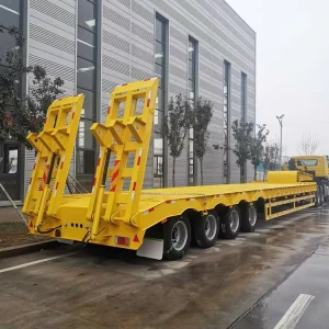 China Famous Brand High Load Capacity 4 Axle 40ft Transport Heavy Drop Deck Low Bed Steel Car Carrier Lowboy Semi Trailer