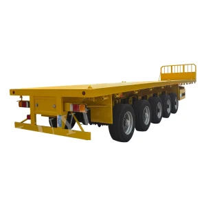 China Made Container Transport 5 axis Flatbed Steel Heavy Duty Semi Trailer >30000kg Payload Cargo Logistics