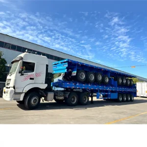 China Manufacturer 4 Axle 20 40ft Steel Carbon Steel Flatbed Container Semi Trailer Truck Trailer Over 30 Ton Payload
