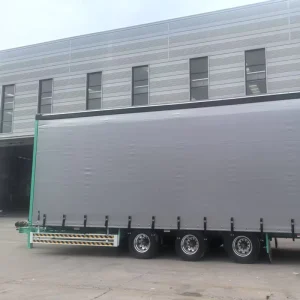 China New 3 Axles Low Bed Curtain Container Semi Trailer Truck Trailers Steel Material 12R22.5 Tyre Box Trailer Type